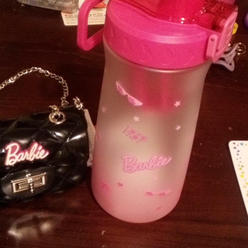 Barbie water bottle and black Barbie Mini purse 👛